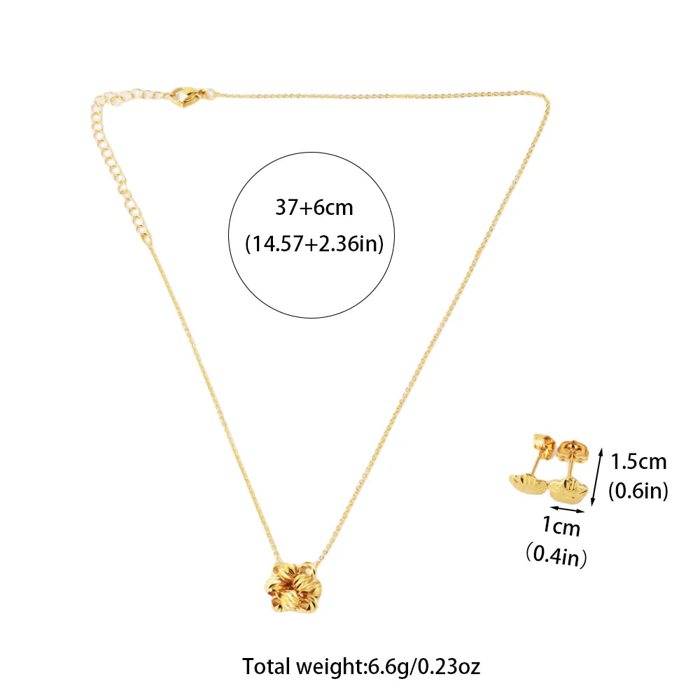 Fashion Gold Color Jewelry For Women Gold Color Stainless Steel Pendant Necklace Earring Set Party Gifts
