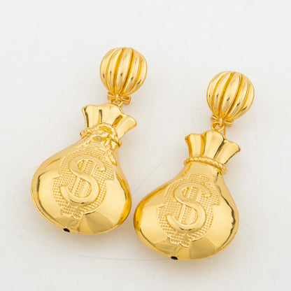 African Gold Color Jewelry Set for Women Drop Earrings and Pendant Necklace Dubai Bangle Ring 4Pcs Set for Anniversary Jewelry