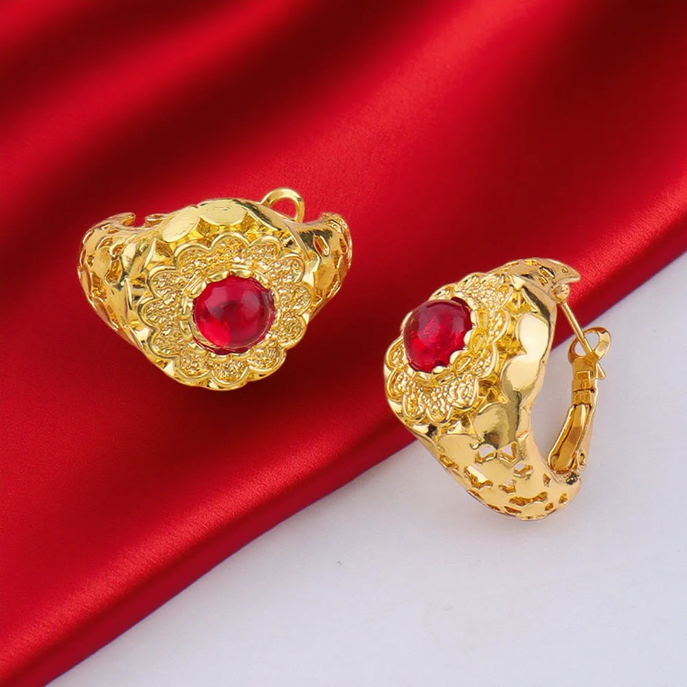 Dubai 24k Gold Plated Jewelry Sets for Indian Bridal Costume Necklace Earrings Bracelet Ring Sets Nigerian Wedding Party Gifts