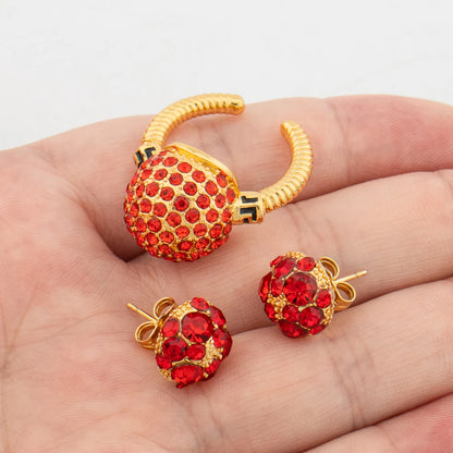 Red Zircon Jewelry Set Lady Gold Color Creative Magnetic Pendant Simple Clip Earrings Exquisite Necklace Charm Cuff Bangles Ring