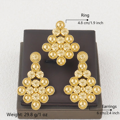 Ladies Luxury Jewelry Clip Earrings Ring 2 Piece Bohemian Earrings Jewelry Set African Bride Engagement Earrings Ring