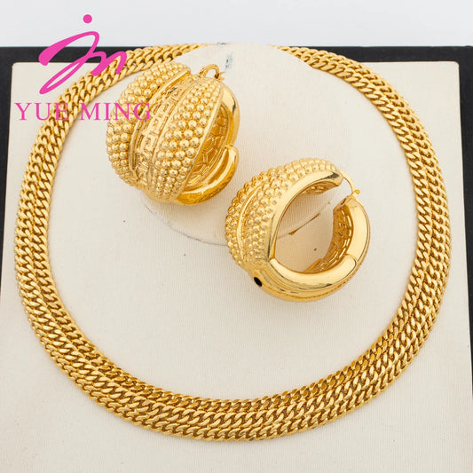 YM Jewelry Sets for Women Dubai Gold Color Bold Earrings Copper Big Necklace Charm Chains Jewellry Accessories Wedding Gifts