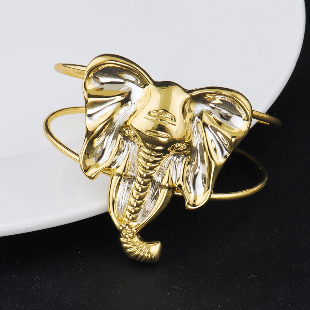 luxury gold plated woman jewerly set Dubai Gold Color Elephant Bracelet Ring Earrings Necklace Set For Women Party Gift