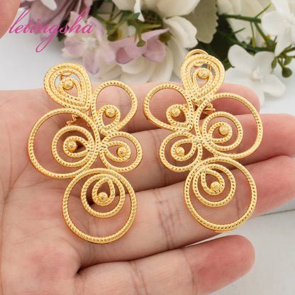 African Fashion Jewelry Set Newest Statement Bow Earrings Ring Set for Women Dubai Luxury 18K Gold Plated Jewelry Set Party Gift