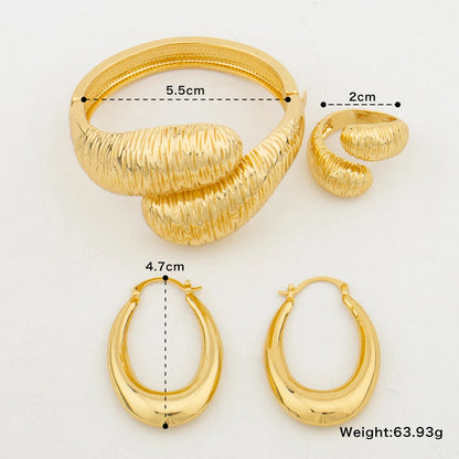 Luxury Dubai Gold Plated Bracelet Ring Copper Earrings Bangle Italy France Women Adjustable Ring Exquisite Wedding Jewelry