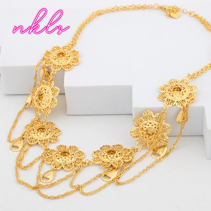 Dubai Fashion Women Jewelry Set Bohemian Luxury Gold Color Necklace Drop Earrings Set African Trend Jewelry Daily Wear Party