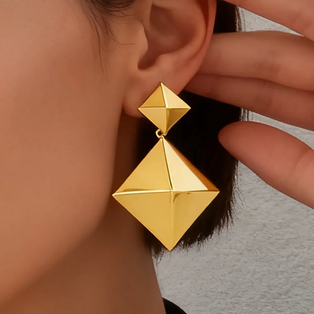 316L stainless steel gold color jewelry set women Fashion Personality Simple Rhombus necklaces earrings wedding party gift