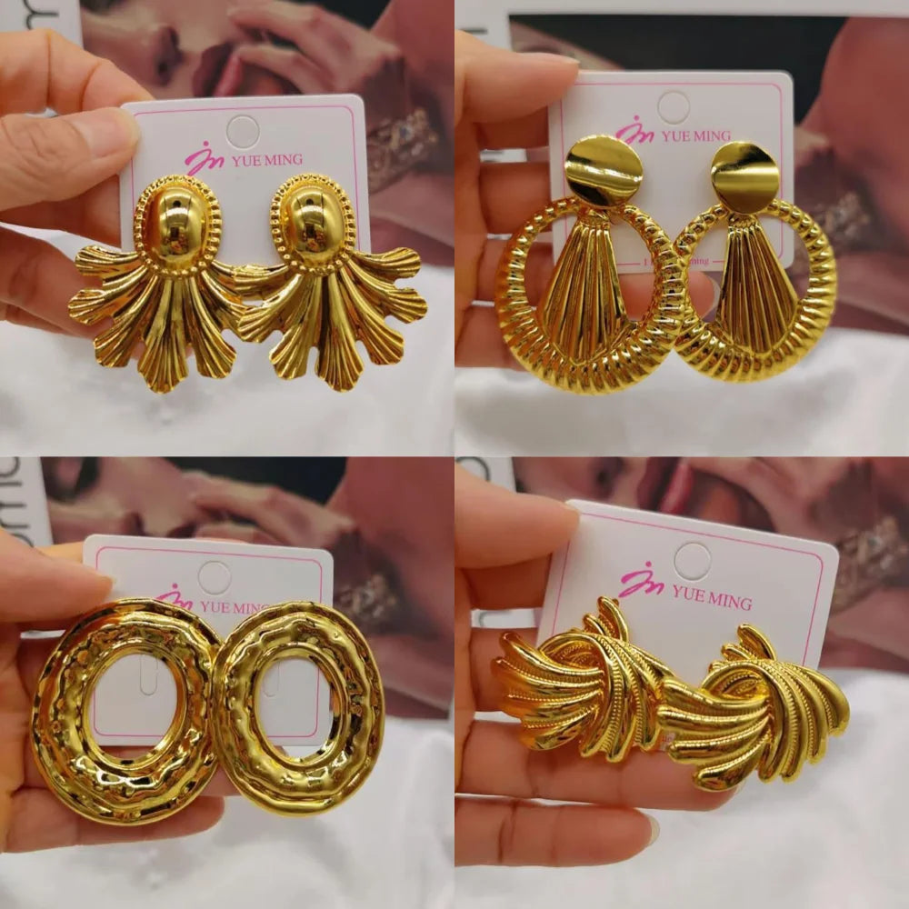4Pairs Heart Shape Earrings for Women African Gold Color Stud Earrings Weddings Bridal Luxury Ear Accessories Party Jewelry Set