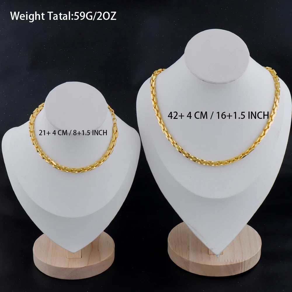 Steel Chain Necklace & Bracelet Set, Trendy Gold-Tone Metal Collar Jewelry for Women, Gift-Ready Bijoux