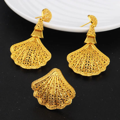 Luxury Gold-Tone Necklace Bracelet Ring Set for Women, Chic High-Sense Chain Jewelry, Elegant Party Gift Box Ready