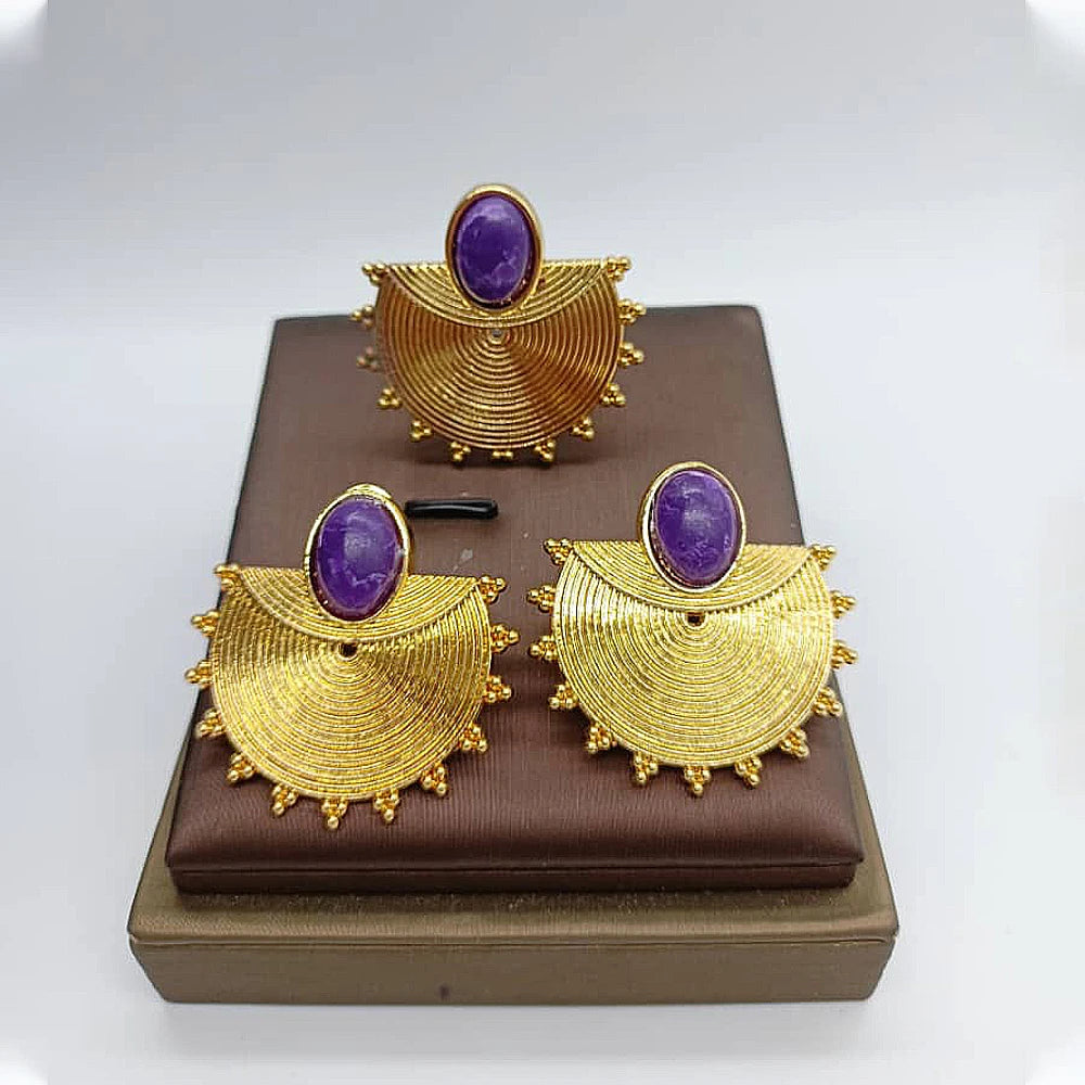 gold dubai jewelry set Gold Color Earrings Ring Set for Women Indian Luxury Earrings Ring Turkish Wedding Bride Design Jewelry