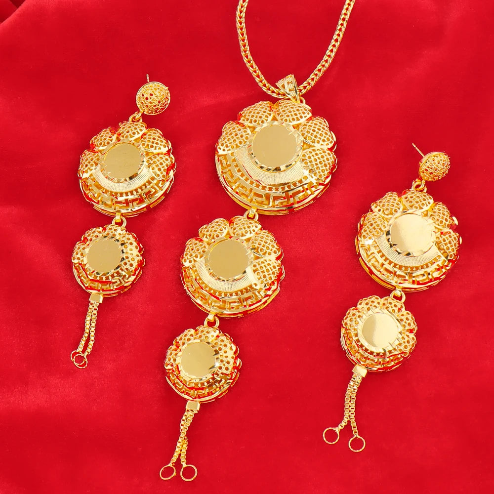 Dubai African -Tone Luxury Necklace & Earrings Jewelry Set for Bride, Romantic jewellery woman Gift for Wedding Party