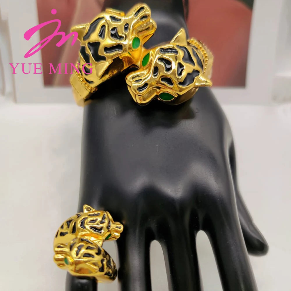 YM 2pcs bracelet ring set For Women dubai Leopard bracelet ring set Party Fashion Adjustable Ring Jewelry Accessories