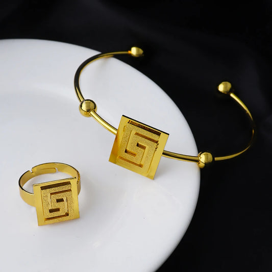 Stainless Steel Square Bracelet Ring Elegant Charming Design Simple Waterproof Gold Plated Luxury Charm Jewelry Best Gift