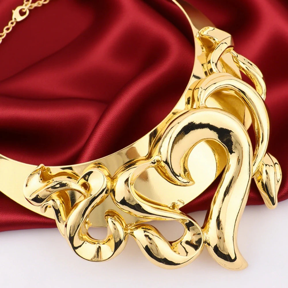Elegant Wedding Jewelry Set for Women Gold Plated Necklace Copper Color Earrings Bracelet Ring African Bridal Party Gift Jewelle