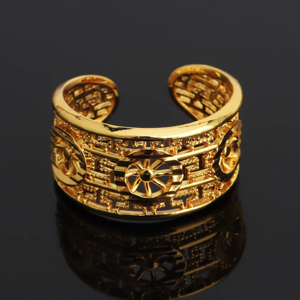 Luxury Noble Jewelry Set for Women – Hollow Carved Bangle Ring Earrings Gift for Party Wedding