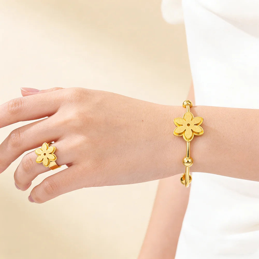 18k Gold Color Stainless Steel Bracelets Rings Adjustable Jewelry on Hand Couple Fashion Bangles Jewellery Accessories Gift