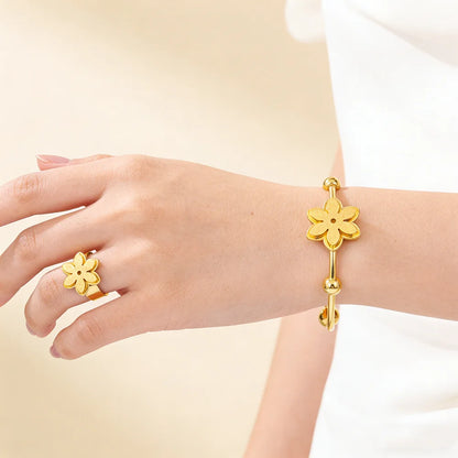 18k Gold Color Stainless Steel Bracelets Rings Adjustable Jewelry on Hand Couple Fashion Bangles Jewellery Accessories Gift