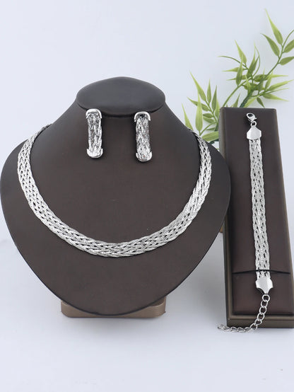 YM 10mm woven hollow chain necklace & bracelet set, 40cm gold-tone plated, Dubai Africa luxury punk women jewelry gift