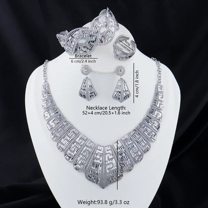 luxury gold plated necklace earrings bracelet ring set women 18k gold plated dubai jewelry set for Exquisite gifts