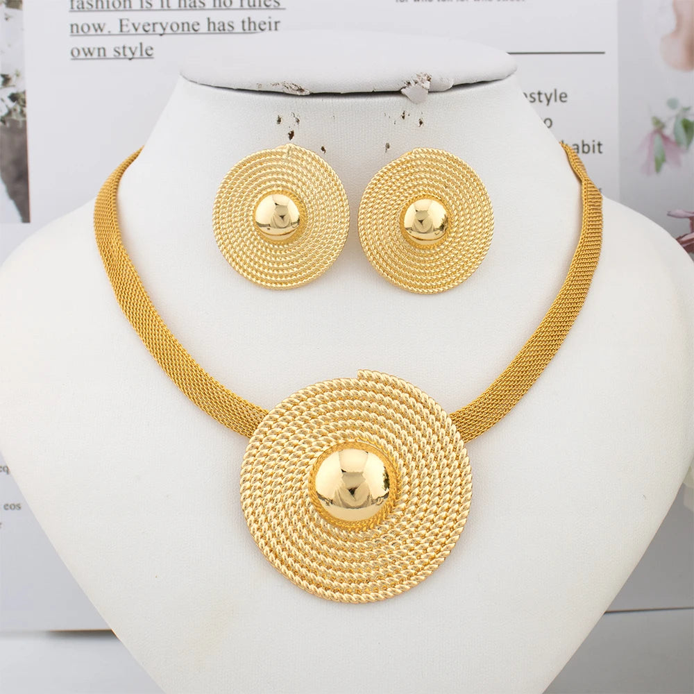 Elegant Golden Plated Necklace & Earring Set for Women – Party Wedding Fashion Jewelry Gift, Chic Accessories for Jewelry Lover