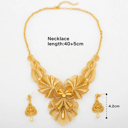 Women Necklace Earrings Italy Fashion Luxury Jewelry Set Bud Large Pendant Earrings Gold Plated Nigeria Dubai Party Jewelry Gift