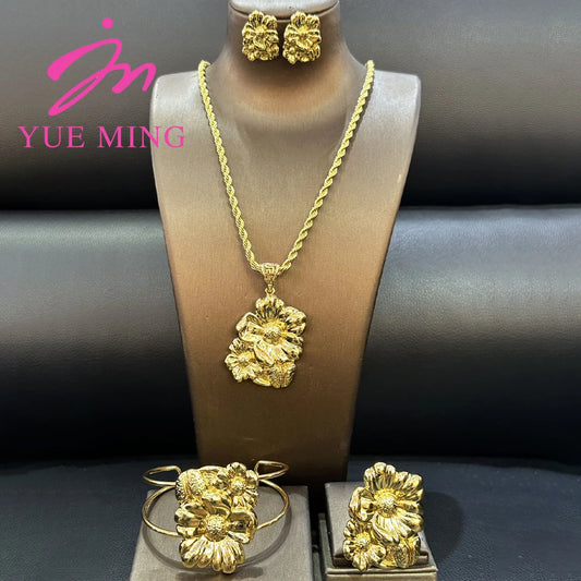 YM Jewelry Set for Women Gold Color Bridal Wedding Ethiopia Dubai Nigerian African Necklace Earrings Bracelet Ring Jewellery - YUEMING JEWELRY