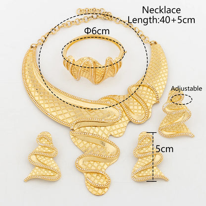 Nigerian Woman Jewelry Set Fashion Wedding Jewellery Luxury Necklace Classic Earrings Dubai 18K Gold Plated Charm Bracelet Ring