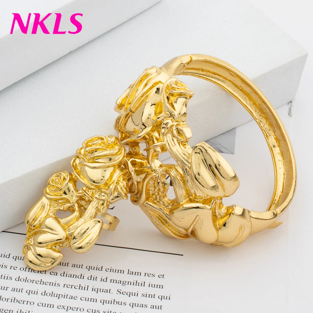 Dubai Women Luxury Bangles Earrings Rings Set High Quality Classic Gold Color Jewelry Sets Fashion Bridal Jewelry Wedding Party