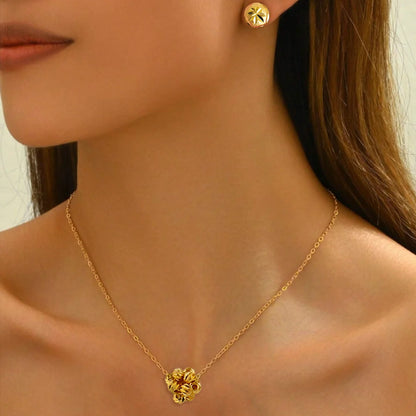 France Exquisite Gold Color  Women Jewelry Africa Urban Beauties Stainless Steel Pendant Necklace Earring Set Party Daily Gifts