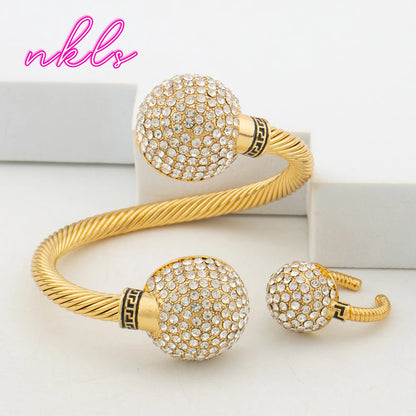 Plated Bridal Jewelry Set for Women – Necklace Earrings Bangle Ring, Luxury Wedding Jewellery Woman Gift