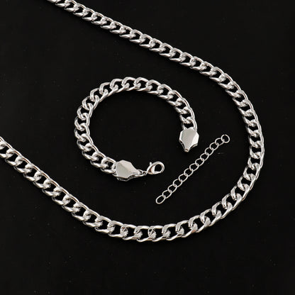 Classic Cuban Chain Set Necklace and Bracelet 2Pieces Set for Men and Women Suitable for Any Occasion