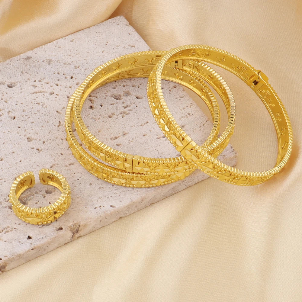 Fashion 18K Gold Plated Flower Bangle for Women Middle East Wedding Accessory Bridal bangles for women free shipping