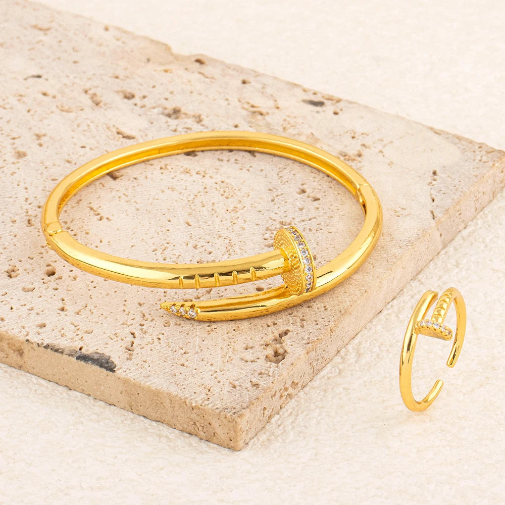 Exquisite Classic Pattern Stainless Steel Gold Color Snake Opening Zirconia Bracelet Women's Jewelry Accessories Summer Gift