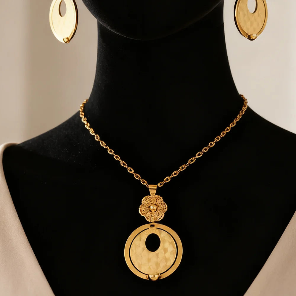 316L stainless steel gold color jewelry set Fashion Personality Simple Punk Retro Hip-hop High Temperament necklaces earrings
