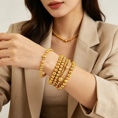 Stainless Steel Beads Bracelets Woman Gold Plated Beaded Bracelet Waterproof Jewelry Daily Wear Party Holiday Jewelry Gifts