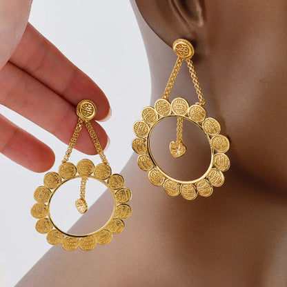 18k gold-plated large earrings Dubai luxury earrings for women with tassel hollow pendant banquet wedding Indian trendy jewelry