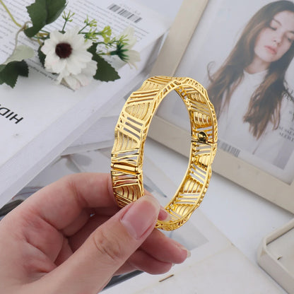 Plated Dubai Turkish Italian Hollow Bangles for Women, Middle East Bridal Wedding Jewelry Set, Elegant Jewellery Woman