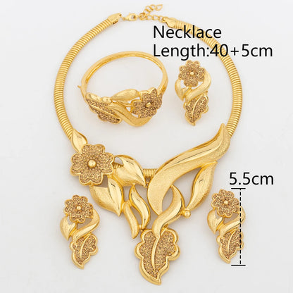 Luxury Flower Design Jewelry Set for Women 18k Gold Color Big Pendant Necklace and Earrings Bridal Weddings Nigerian Accessories