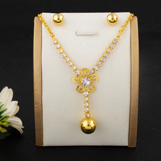 France Delicate Zircon Necklace Earrings For Women Girls Old Money Wind Gold Color Clavicle Chain Jewelry Set For Summer Wear