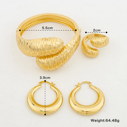 Luxury Dubai Gold Plated Bracelet Ring Copper Earrings Bangle Italy France Women Adjustable Ring Exquisite Wedding Jewelry