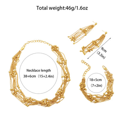 Exquisite Fashion 18K Gold Plated Jewellery Set For Woman Bridal Nigerian African Long Chain Necklace Earrings Bracelet Set