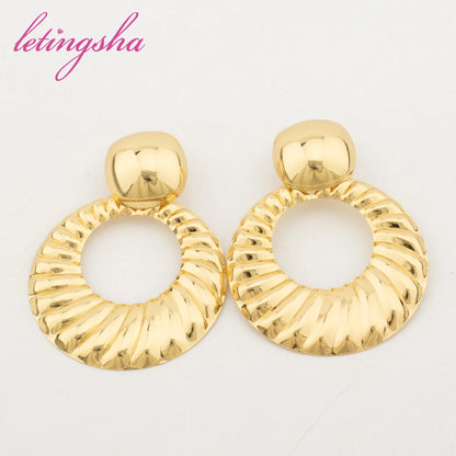 African Fashion Big Hoop Earrings Personalized Nigeria Stainless Steel Drop Earrings For Women Gold Color Jewelry Party Gift