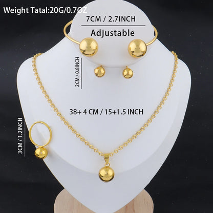 New Fashion Stainless Steel Gold Color Interlocking Circles Roman Numbers Jewelry Sets Women 4pcs Waterproof Jewelry Set Gift