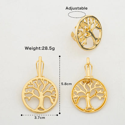 Tree Shape Jewelry Set with Gift Box Fashion Gold Color Clip Earrings for Women Adjustable Ring Party Gift Jewellery Accessories