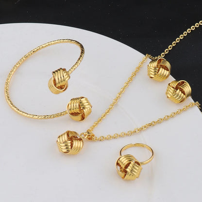 New Fashion Metal Jewelry Three-dimensional Ring Earring Necklace Bangle 4Pcs Jewelry Set Creative Design Sense Set Jewelry Gift