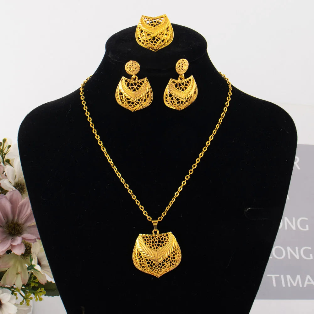 Dubai Gold-Plated Bridal Jewelry Set for Women – Indian Costume Necklace Earrings, Nigerian Wedding Party Gift, Luxury Statemen