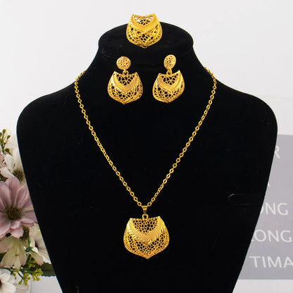 Dubai Gold-Plated Bridal Jewelry Set for Women – Indian Costume Necklace Earrings, Nigerian Wedding Party Gift, Luxury Statemen