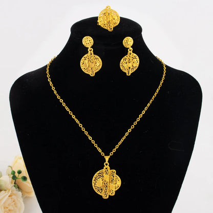 YM Gold Color Complex Patterns Women Jewelry Set Mid East Dubai Earrings Ring Necklace Jewelry Wholesale Gift for Mother's Day