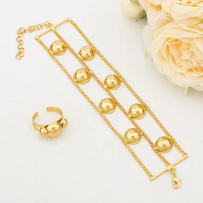 YM Jewelry Sets for Woman Dubai Gold Plated Necklace All Copper Hollow Surround Earrings Lucky Round Beads Bracelet Ring Gifts